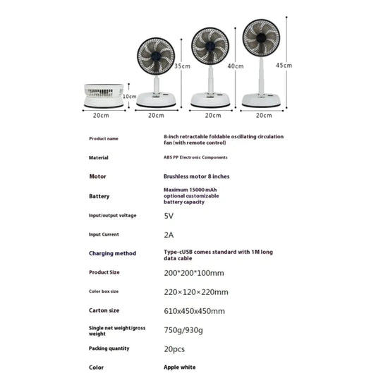 Ventilador Silencioso Plegable con Control Remoto USB