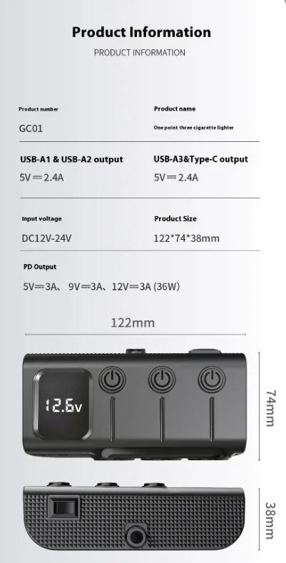 Cargador de Coche USB de 3 Puertos