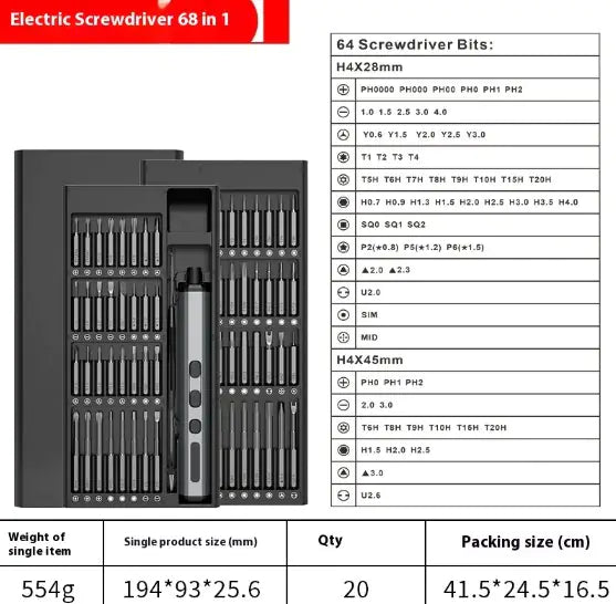 Juego de Destornillador Eléctrico 68-en-1